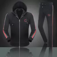 gucci survetement classique chaud ensemble jogging hoodie coton noir